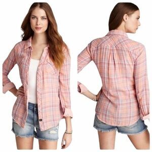 Rails Kendra Pink Plaid Button Up Gauzy Cotton Shirt Women's Small Oversized